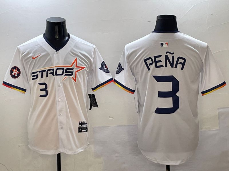 Men Houston Astros #3 Pena White three generations Joint Name Nike 2025 MLB Jersey style 4